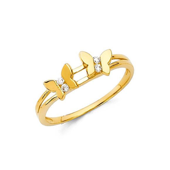 14k Yellow gold 2 Butterfly CZ Ring - Picture 1 of 9